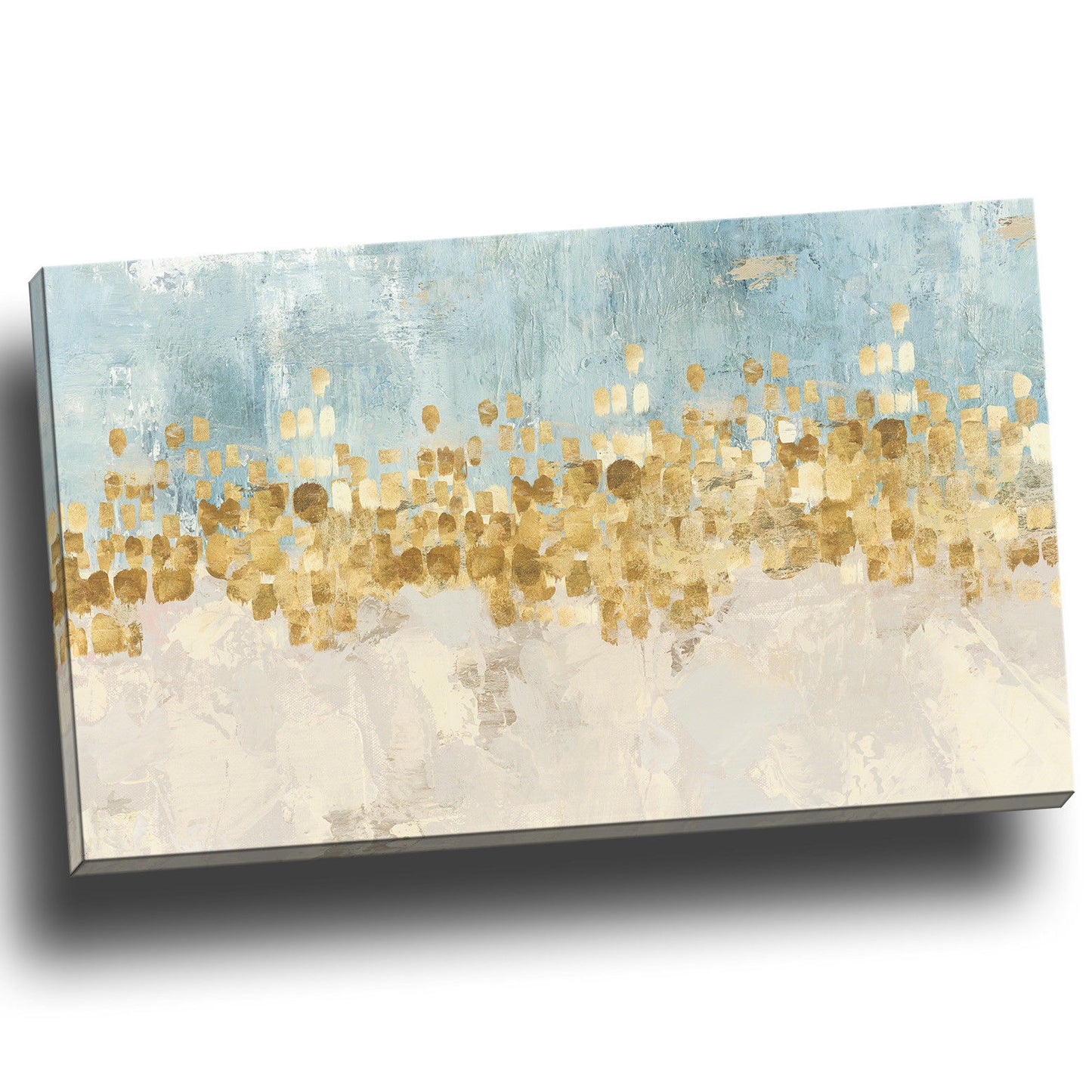 Dancing star blue auqa gold star Stretched Printed canvas abstract print wallart