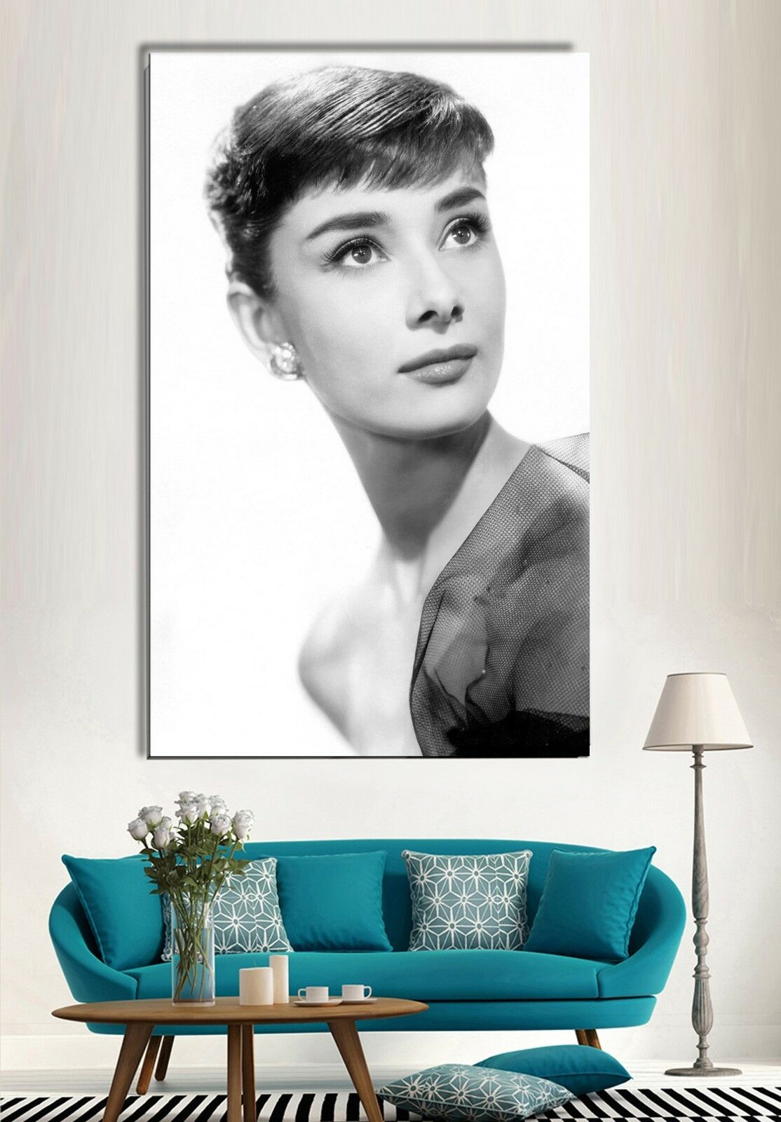 Audrey Hepburn Stretched Canvas Print Framed Wall Art Fashion Shop Decor Gift