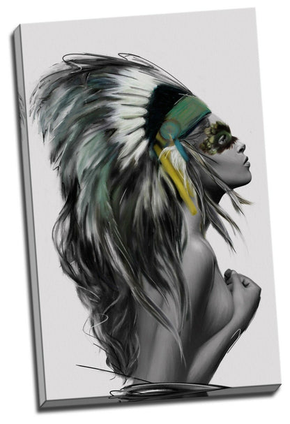 Native American Indian Girl Framed Canvas Wall Art Print Wall Home Decor