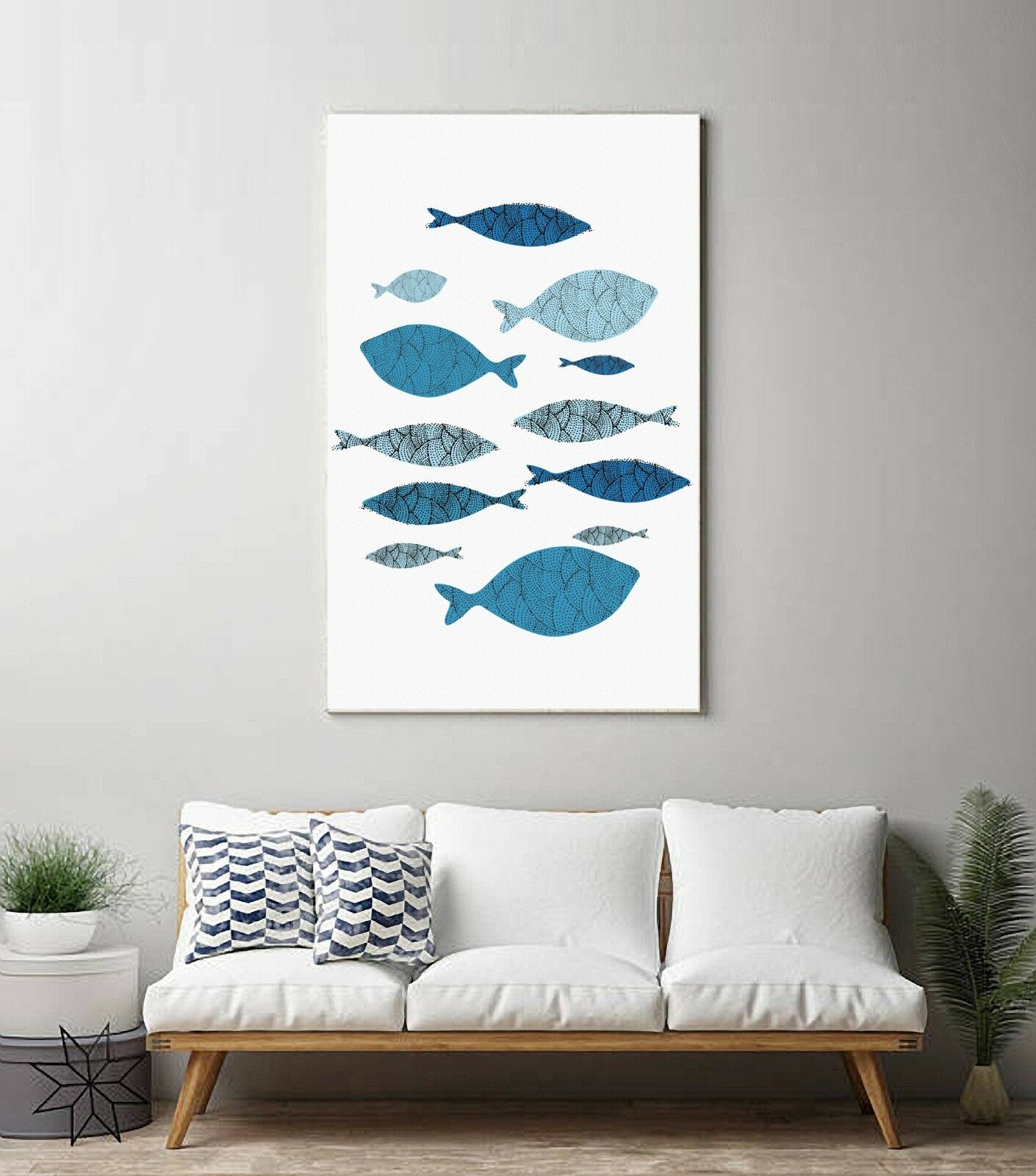 Abstract blue fish Stretched Canvas Prints Wall Art Decor Framed Art work