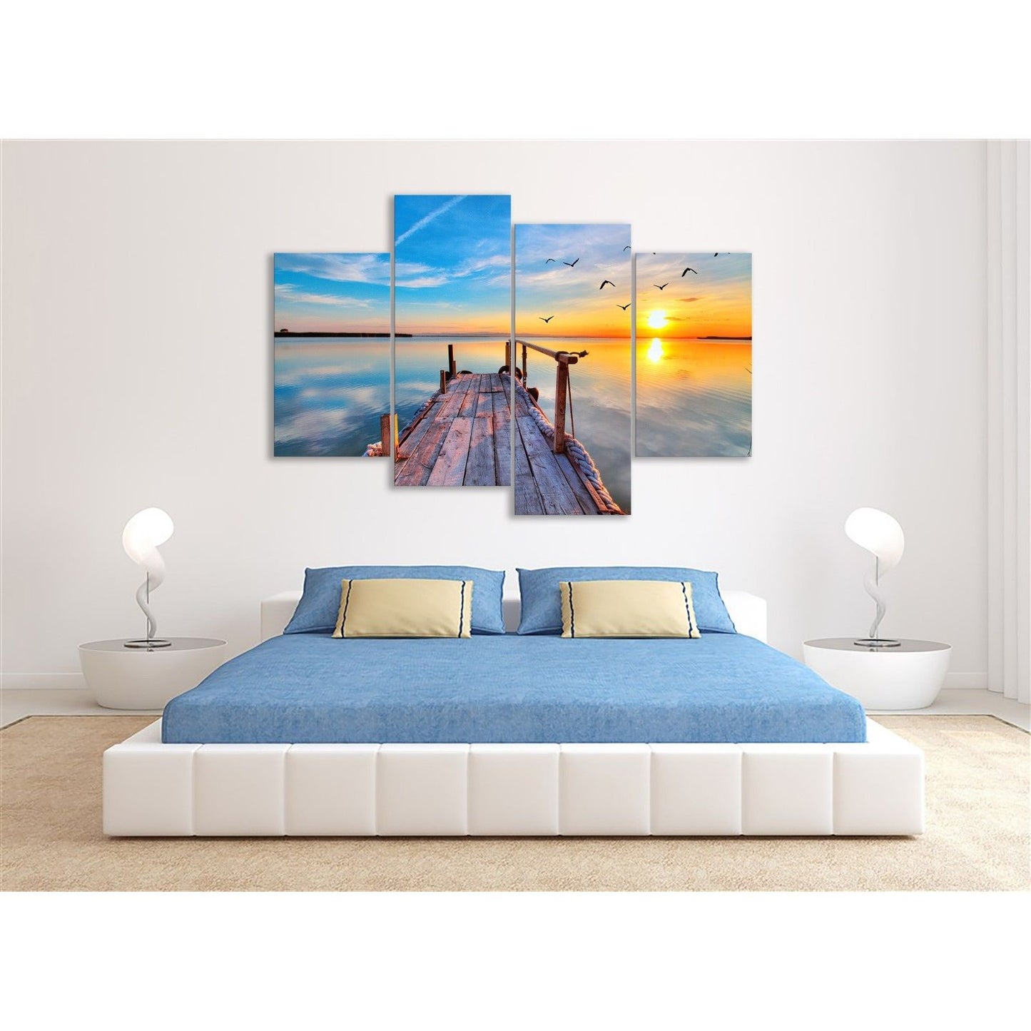 Large Framed stretched canvas seascape print Bridge beach modern art wall ocean