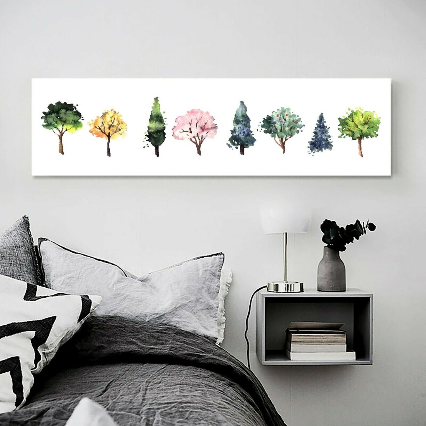 Colorful Trees Stretched Canvas Prints Framed Wall Art Home Decor Watercolor
