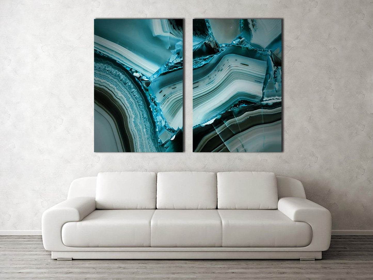 Mineral Cut Blue Crystal Framed Canvas Print Abstract Room Wall Art