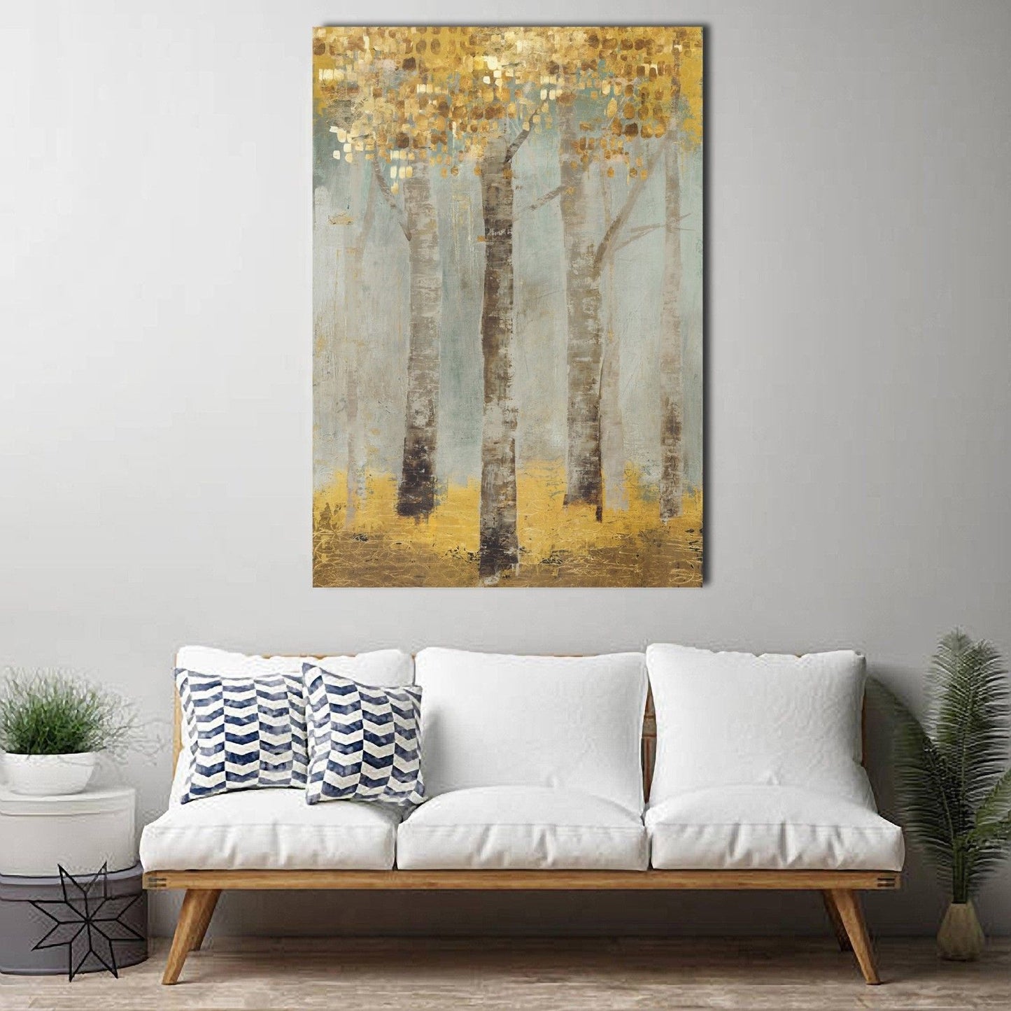 Gold Foil Tree Framed Canvas Green Abstract Tree of Life Wall art Stretched