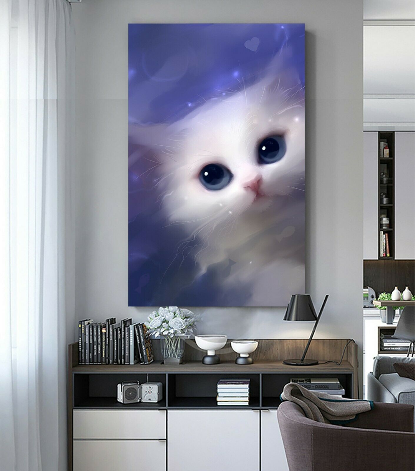 Framed Canvas Prints Stretched Cat Small House Wall Art Kids Home Decor