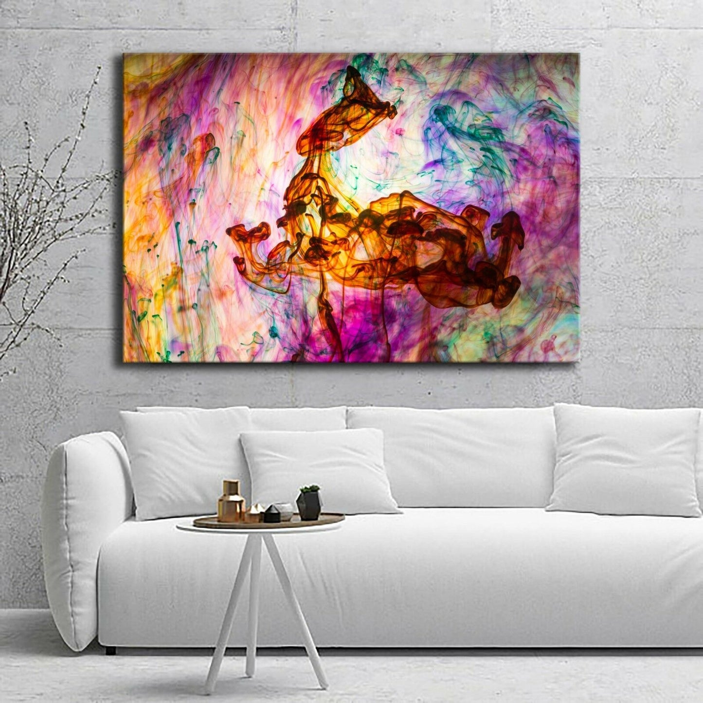 Abstract Red Purple Smoke Framed Canvas Wall Art Print Ready to Hang