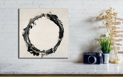 Black Abstract Circle Canvas Art Print Framed Ready to Hang Art Wall Prints