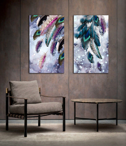 Colourful Peacock Feather Framed Canvas Print Abstract Living Room Wall