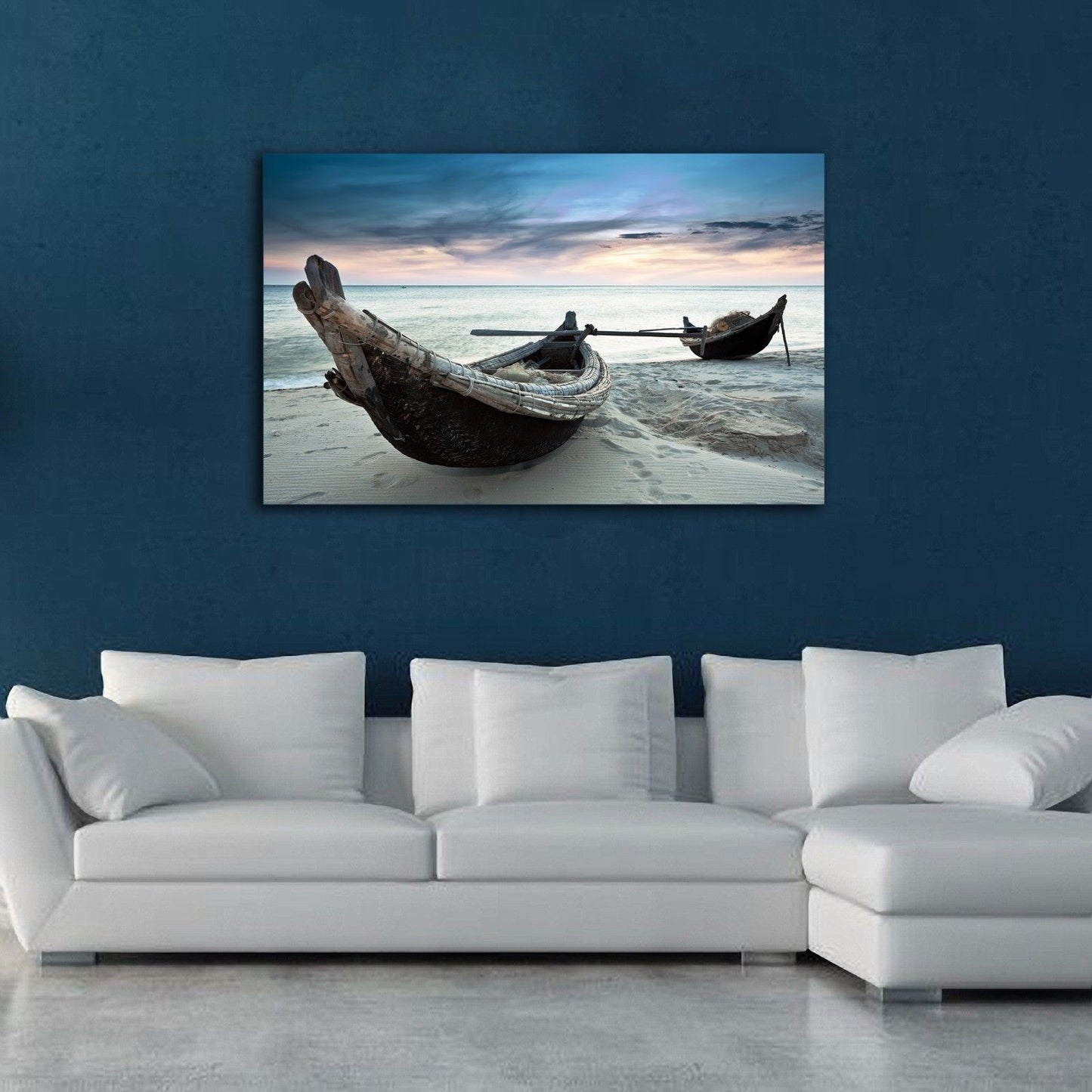 Stretched Framed canvas prints print seascape cloudy boat time-lapse wall art