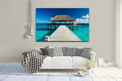 Maldives thatched hut Framed Canvas Green Ocean Sea prints beach modern wall art