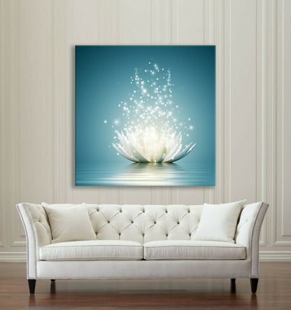 Framed Canvas Printing Abstract Lotus on Water Sparkling Drops Zen Art