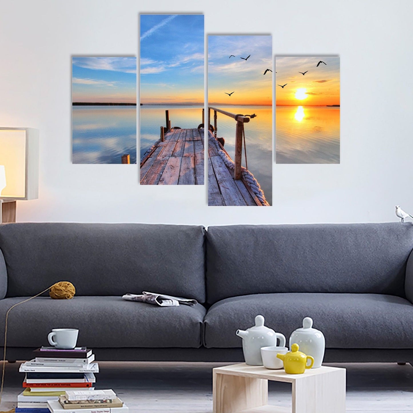 Framed stretched canvas prints seascape print Bridge beach modern art wall ocean