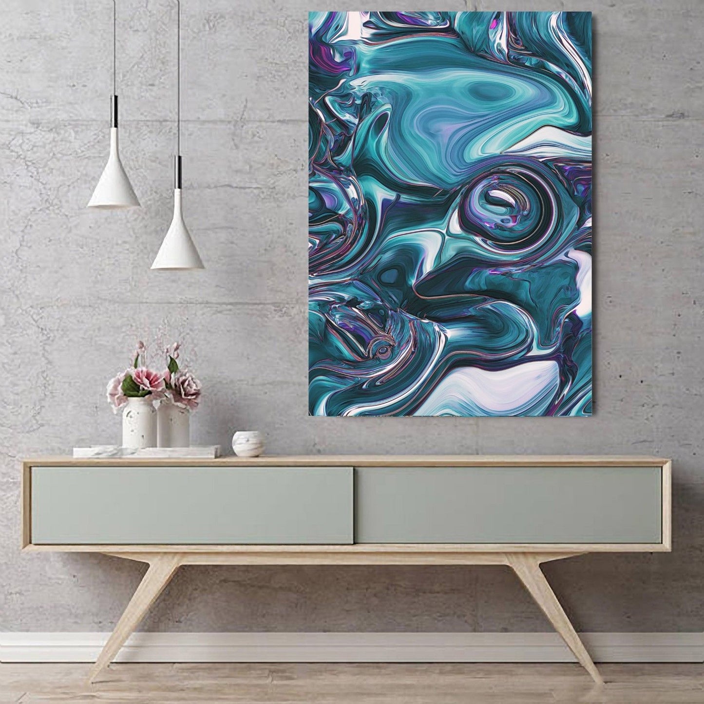 Abstract Marble Blue Green Framed Canvas Wall Art Print Living Room Prints