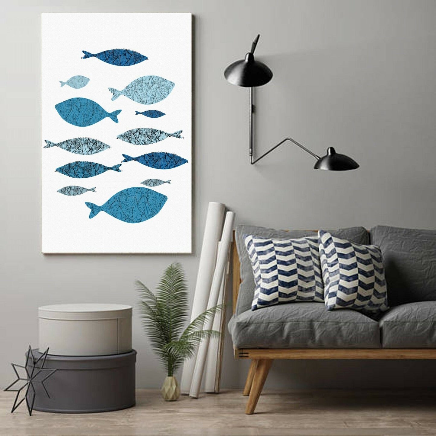 Abstract blue fish Stretched Canvas Prints Wall Art Decor Framed Art work