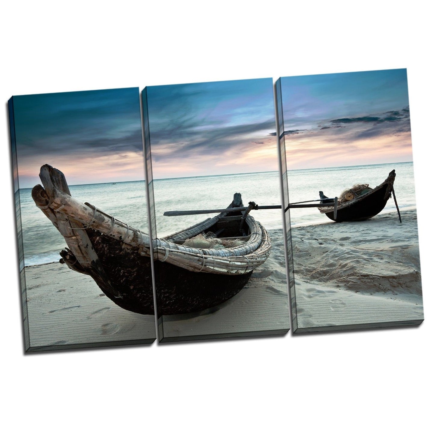 Stretched Framed canvas prints Split print seascape cloudy boat time-lapse wall