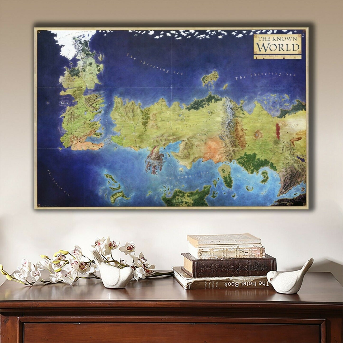 Game of Thrones Westeros Essos World Map Framed Canvas Print Big Size