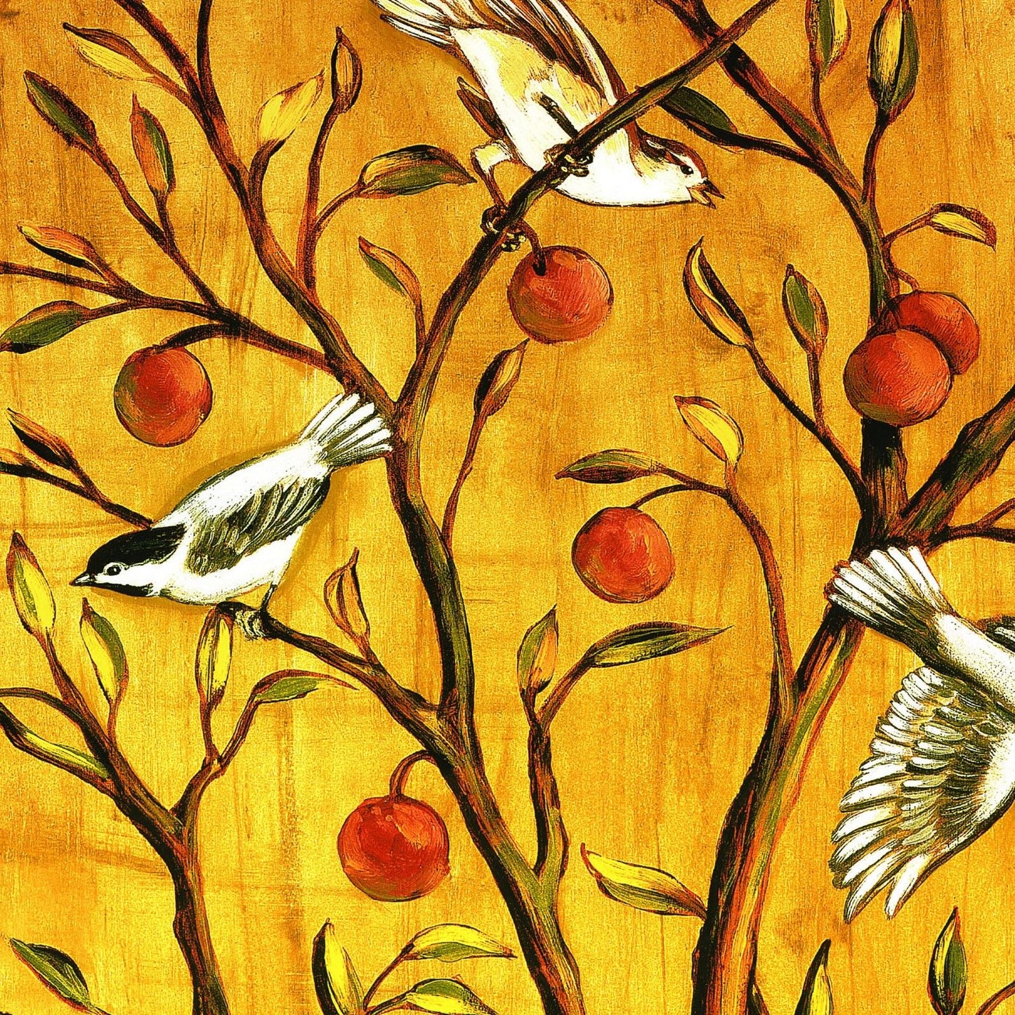 The Garden of Eden Gold Christmas bird tree birds decoration split large print