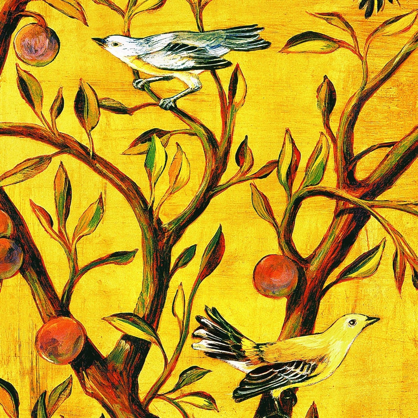 The Garden of Eden Gold Christmas bird tree birds decoration split large print