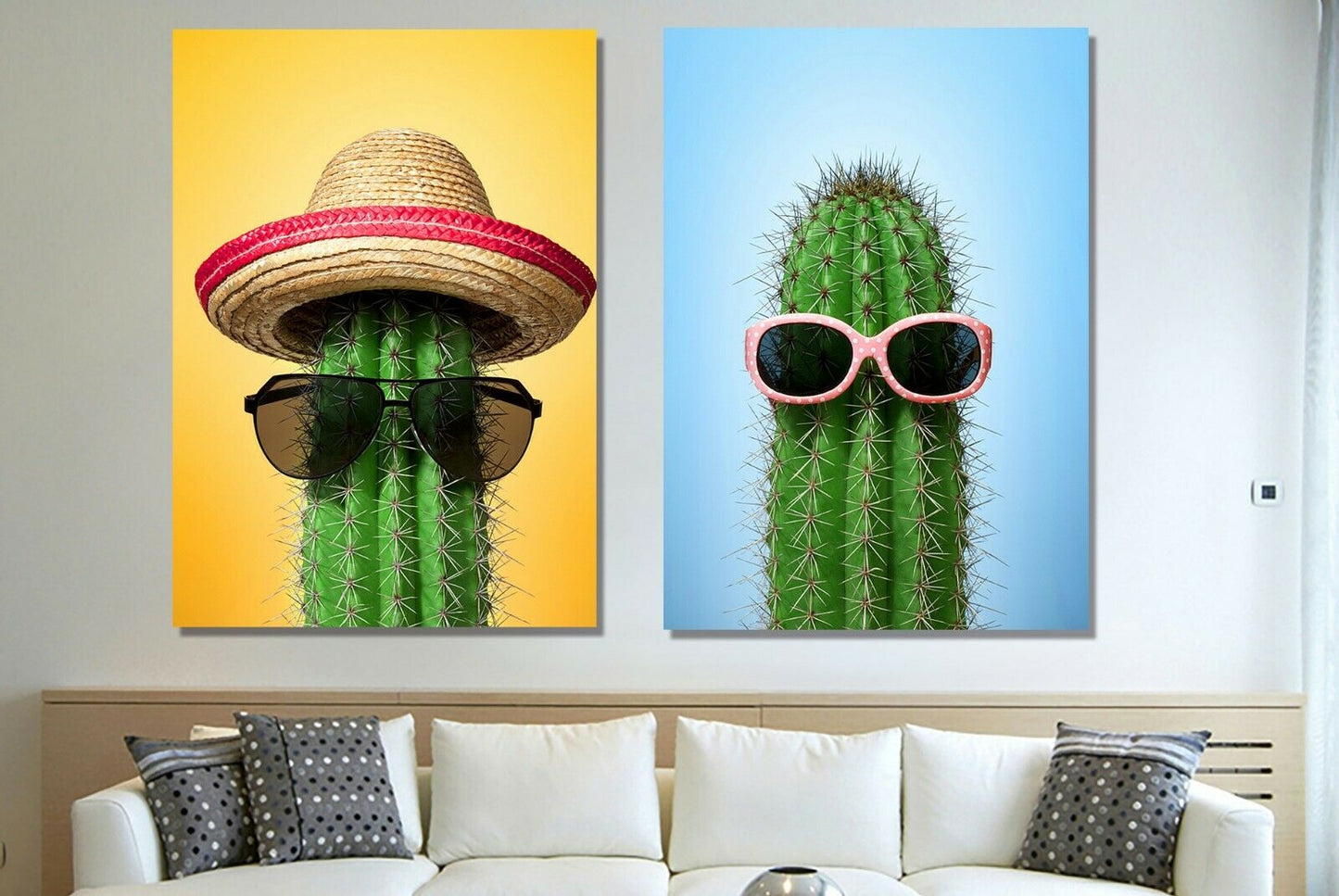 Cactus with Hat and Sunglasses Framed Canvas Modern wall art Home Decor Print