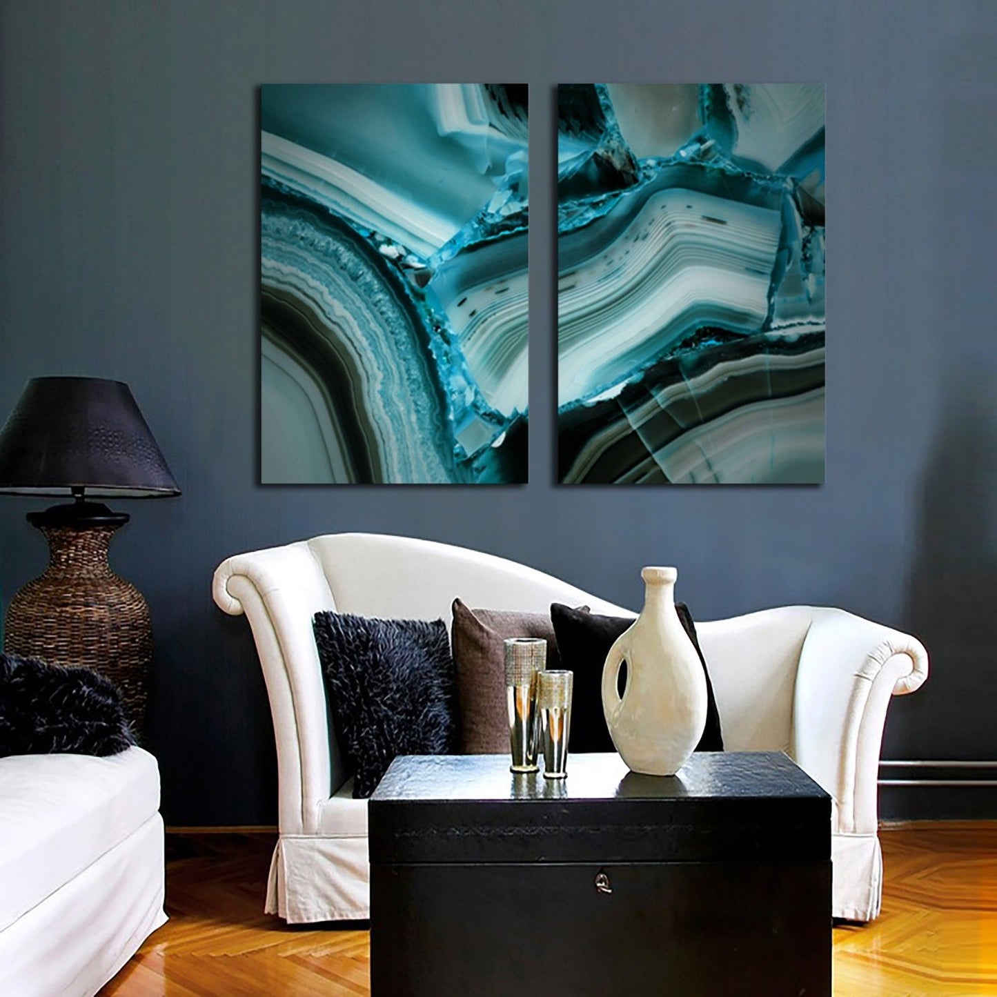 Mineral Cut Blue Crystal Framed Canvas Print Abstract Room Wall Art