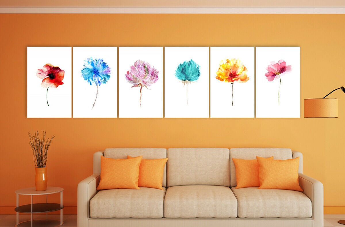 6 Designs Watercolor Flowers Framed Canvas Prints Modern Wall Art Print