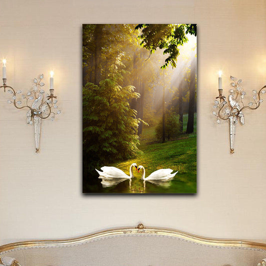Forest Lake SWANS Stretched Pictures Canvas water reflection home art wall deco