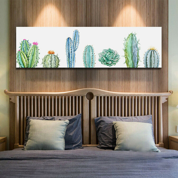Cactus Green Plant Stretched Canvas Prints Framed Over Bed Bedroom painting deco