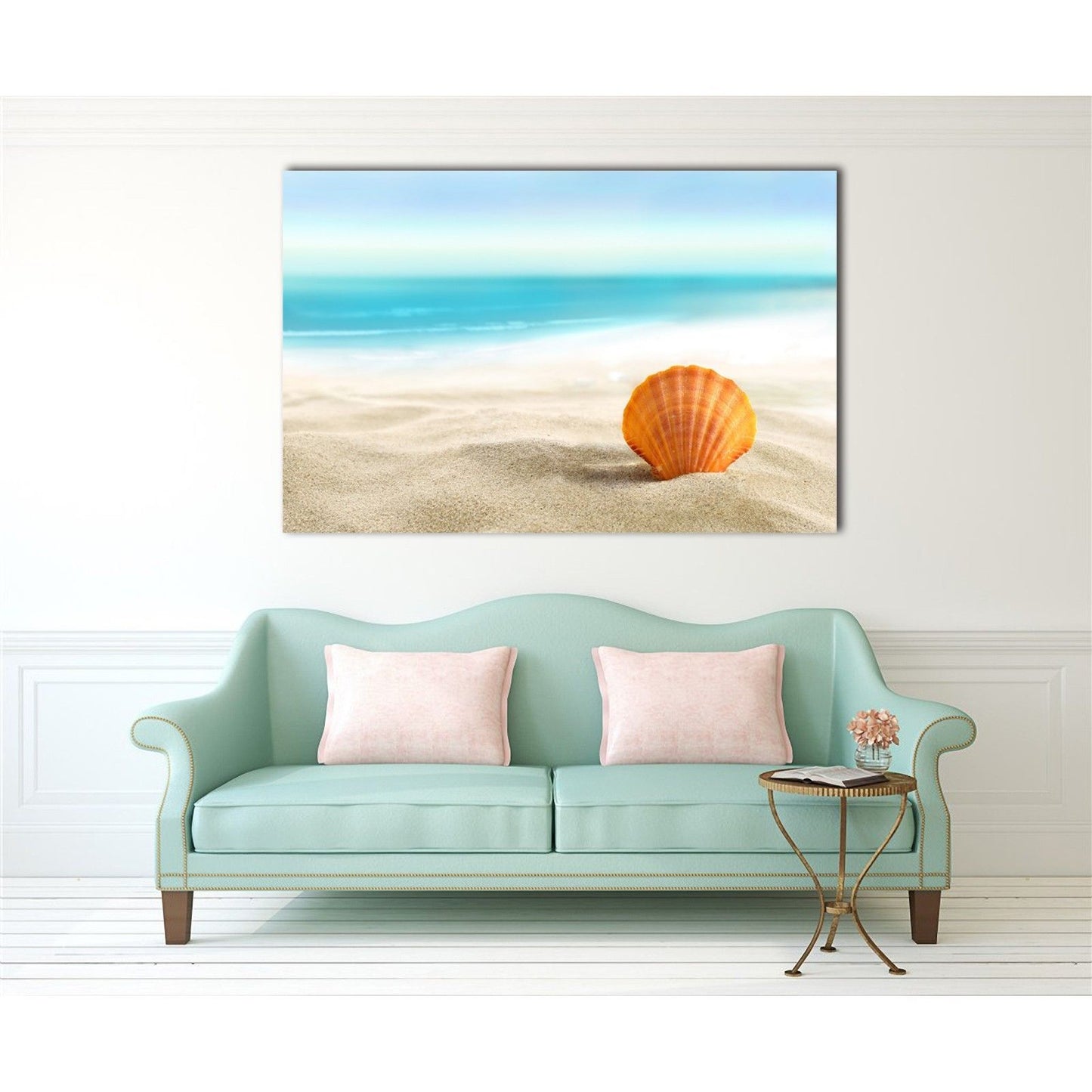 Framed Canvas prints Beach Shell sand blue ocean view modern wall art home decor