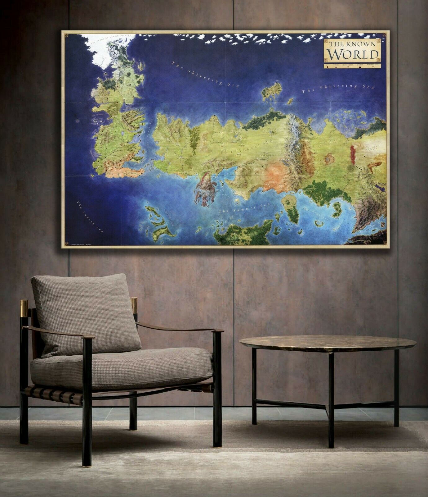 Game of Thrones Westeros Essos World Map Framed Canvas Print Big Size