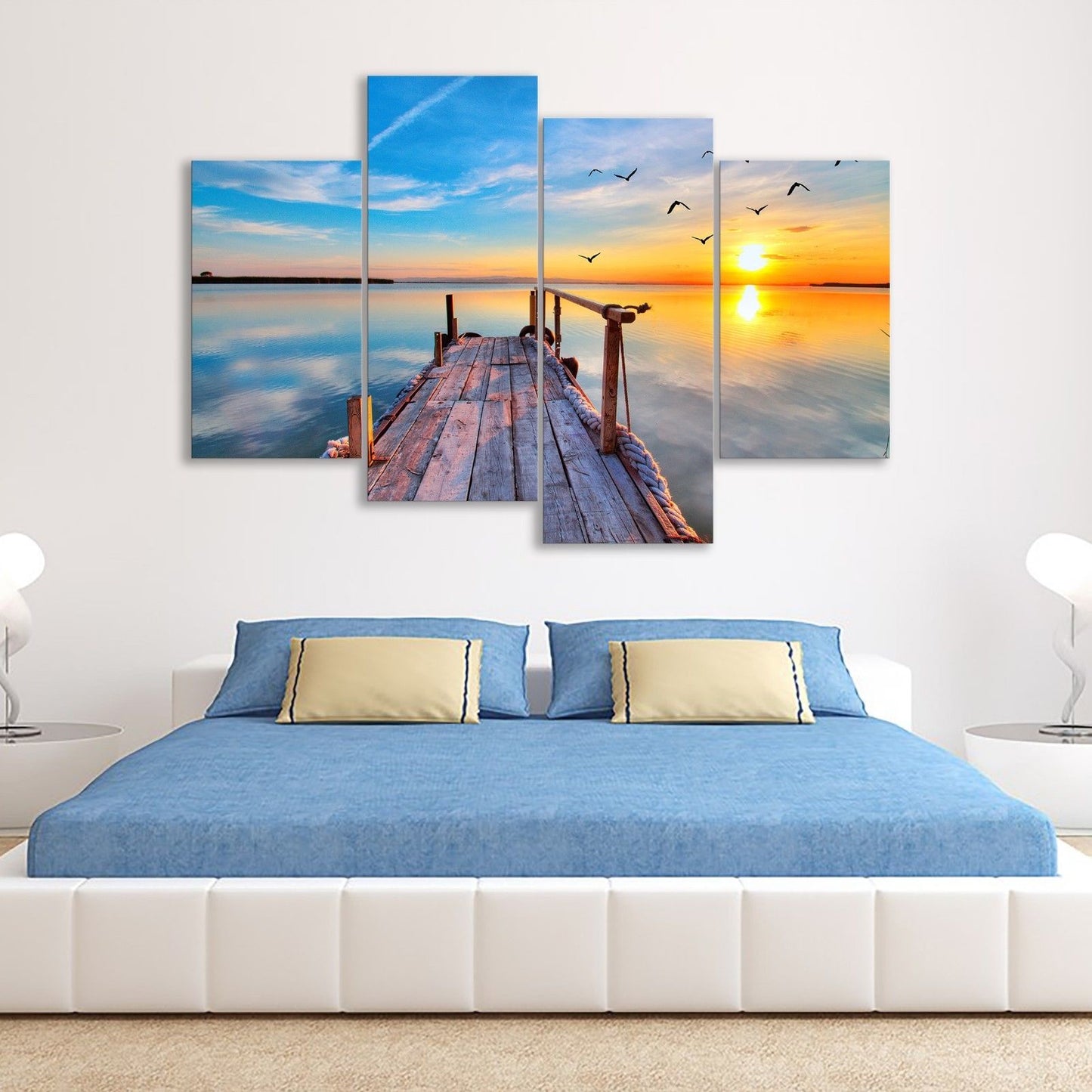 Large Framed stretched canvas seascape print Bridge beach modern art wall ocean