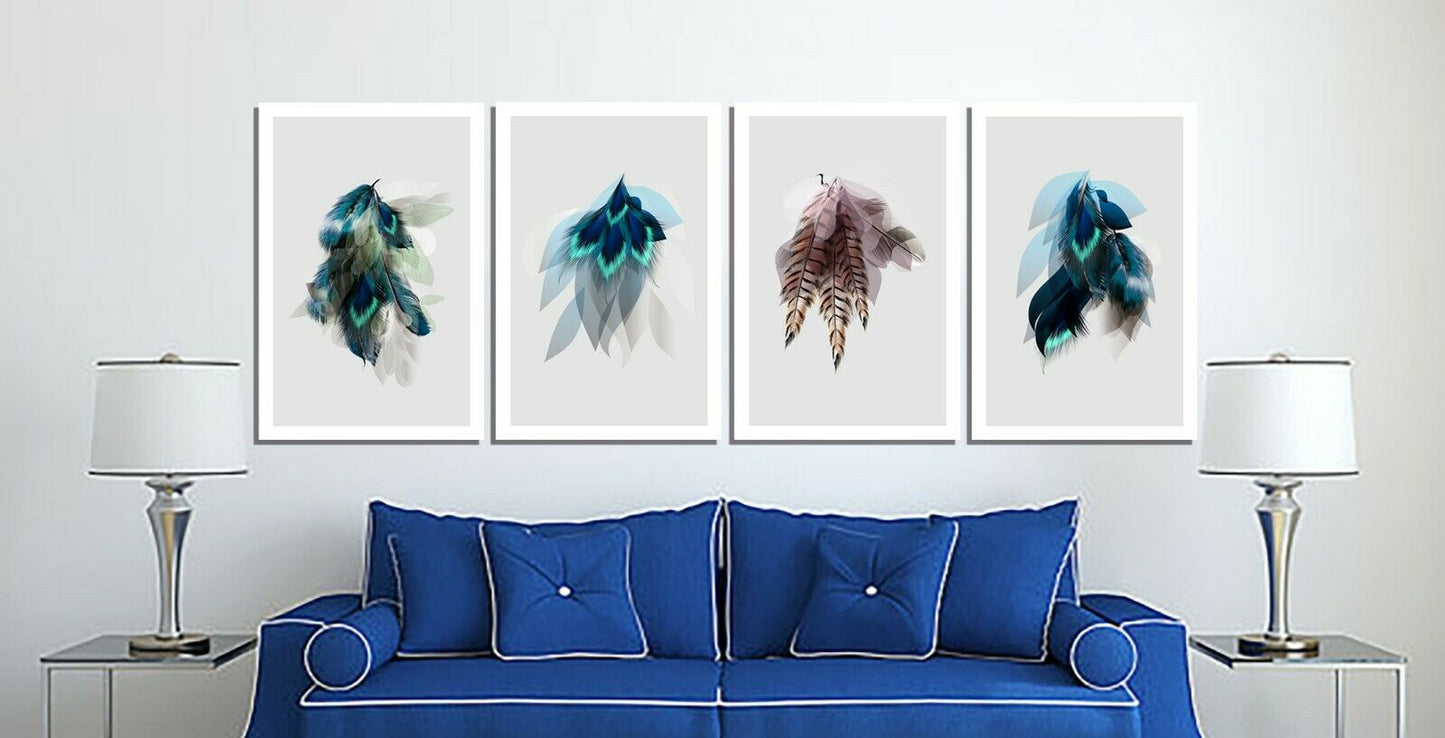 Bird Peacock Feather Colorful Framed Canvas Prints Modern Wall Art Home Decor