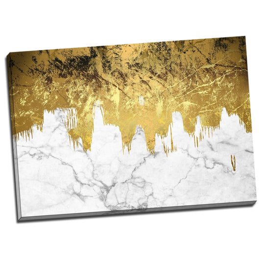 Marble Gold Foil Stretched Printed Framed Canvas White abstract print wall art