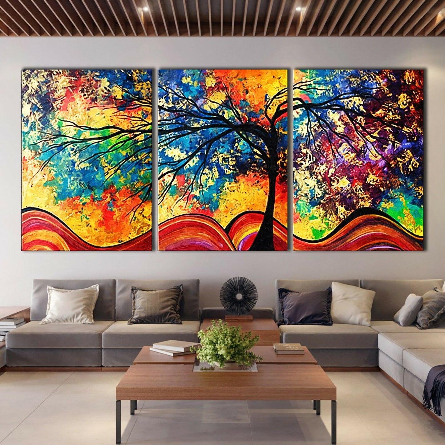 Rainbow Tree of Life Stretched Framed Canvas prints Split print home Wall art