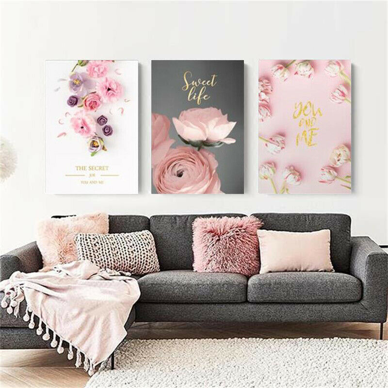 Pink Swan Joy Love Flower Smile Framed Canvas Prints Modern Wall Art Home Decor
