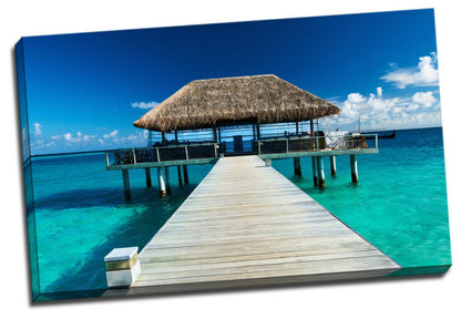 Maldives thatched hut Framed Canvas Green Ocean Sea prints beach modern wall art