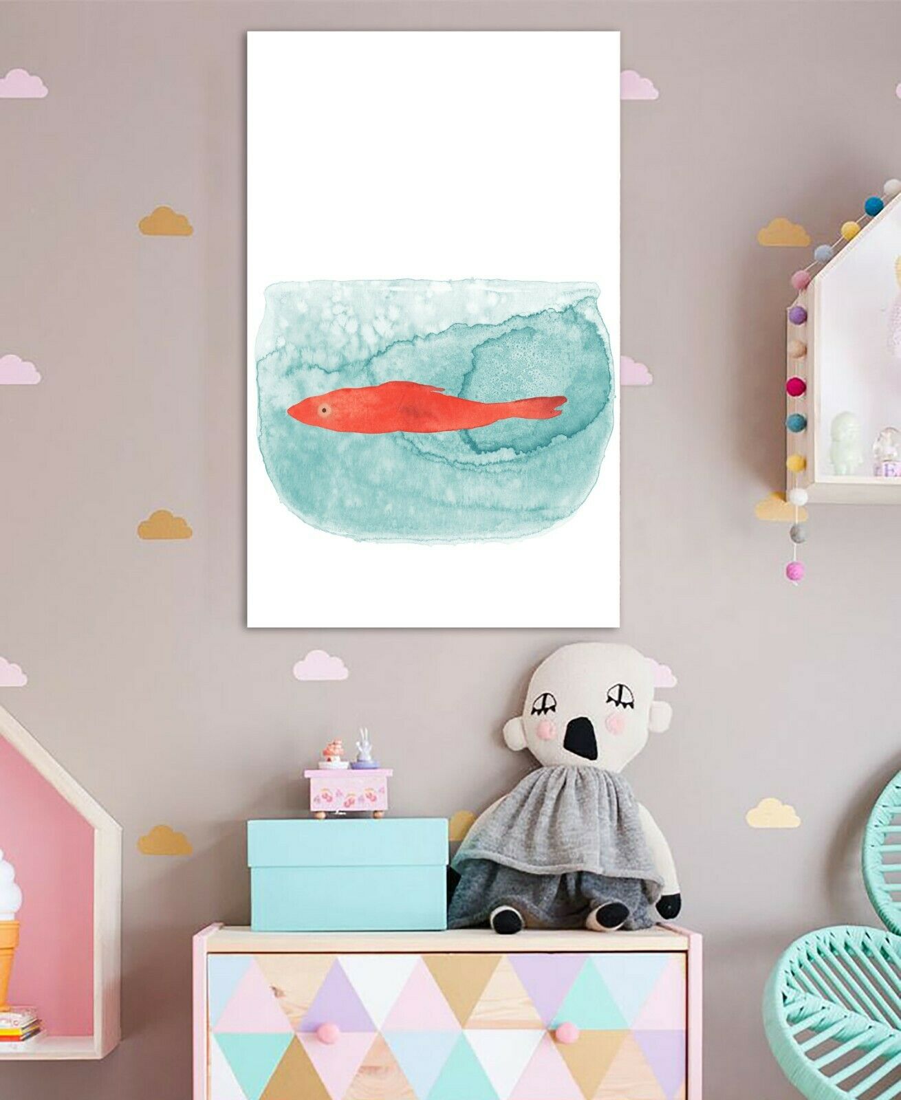 Fish tank Abstract Watercolor Framed Canvas Wall Art Print Wall Prints Kids room