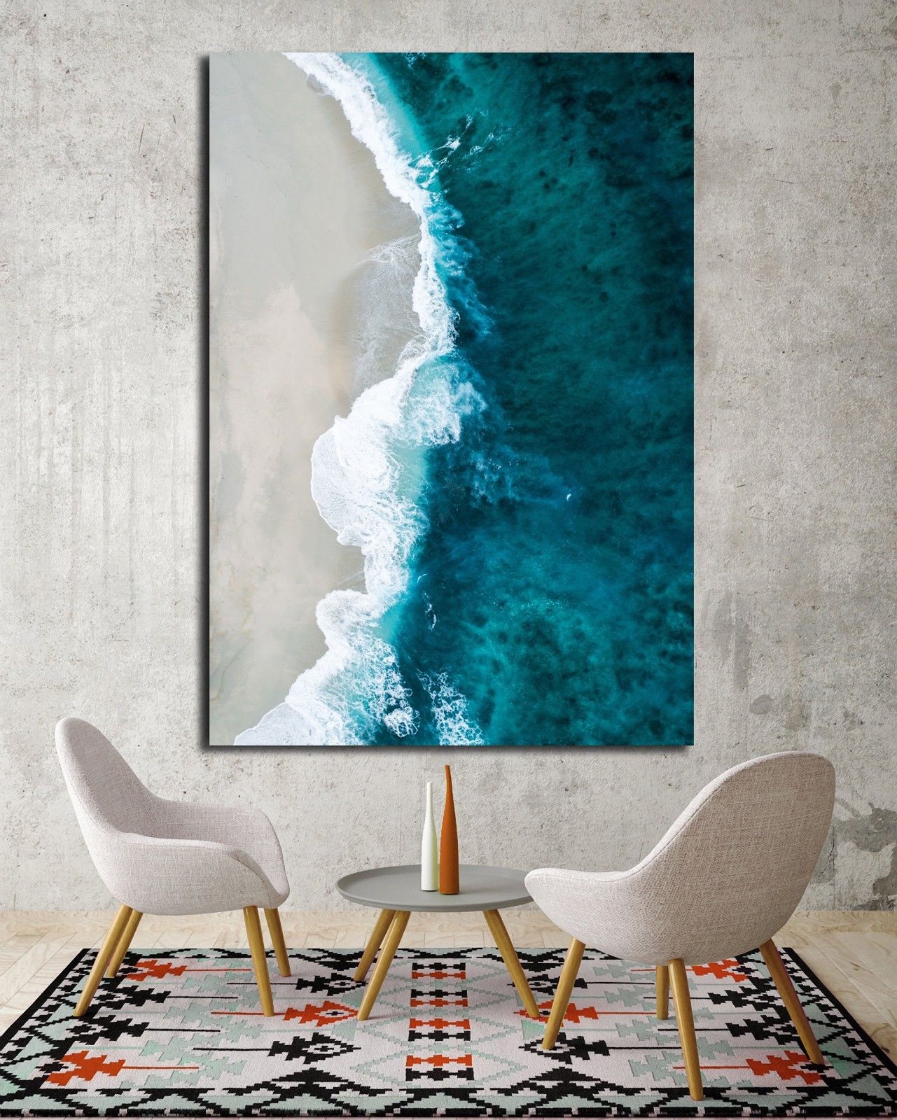 Framed Beach Wave Canvas Aerial View Ocean Print Wall Art Blue Wave White Beach
