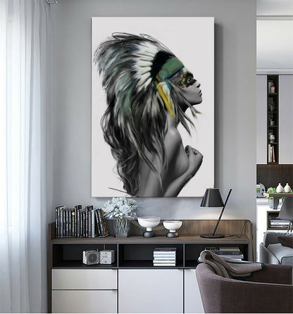 Native American Indian Girl Framed Canvas Wall Art Print Wall Home Decor