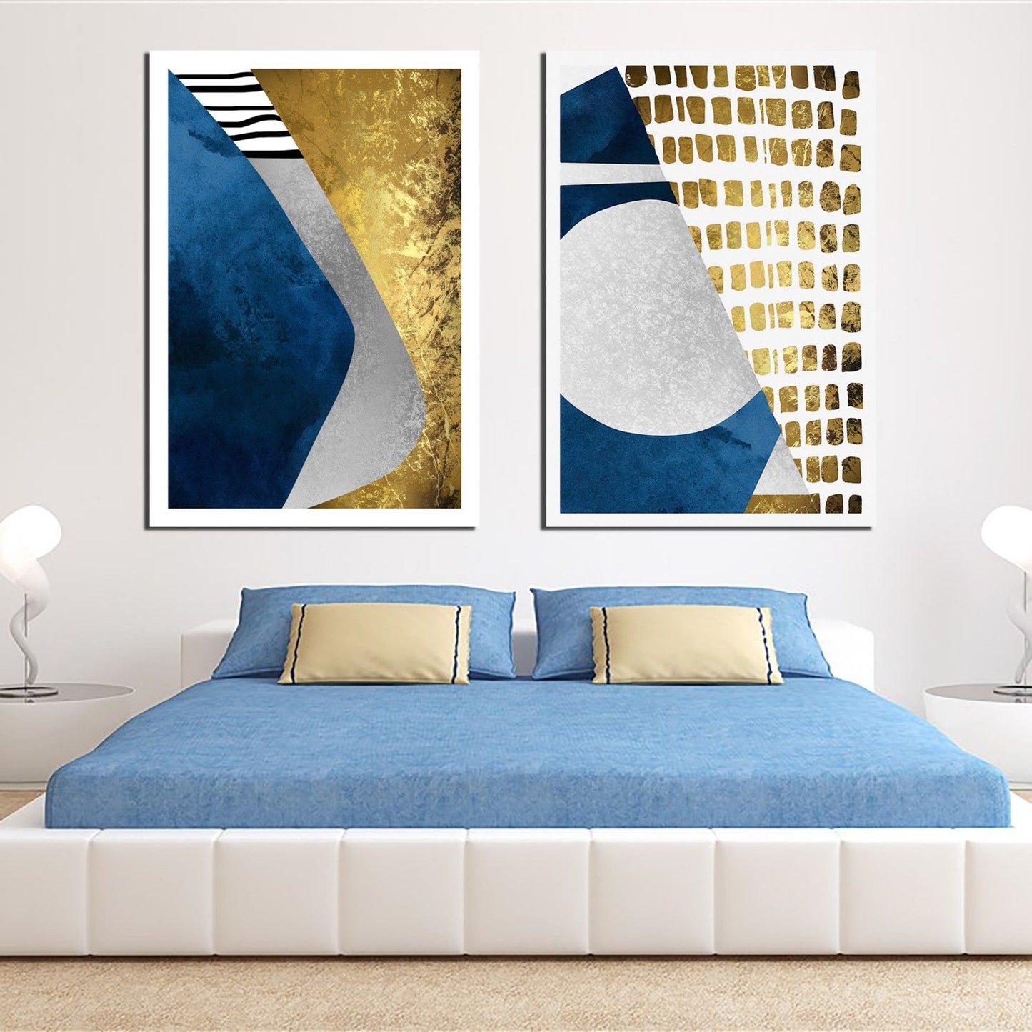 Gold  Blue Abstract Framed Canvas Print Abstract Background Dinning Room Wall