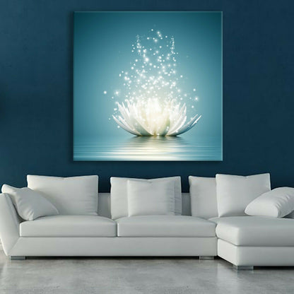 Framed Canvas Printing Abstract Lotus on Water Sparkling Drops Zen Art