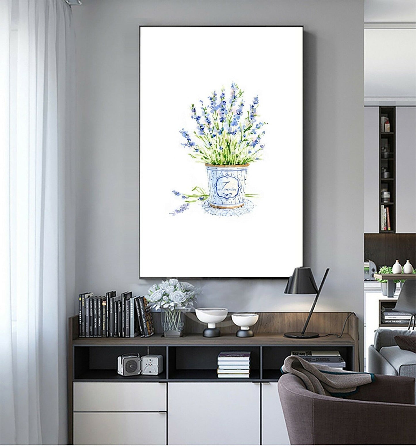 Lavender Flower Watercolour Framed Canvas Prints Modern Wall Art Home Decor