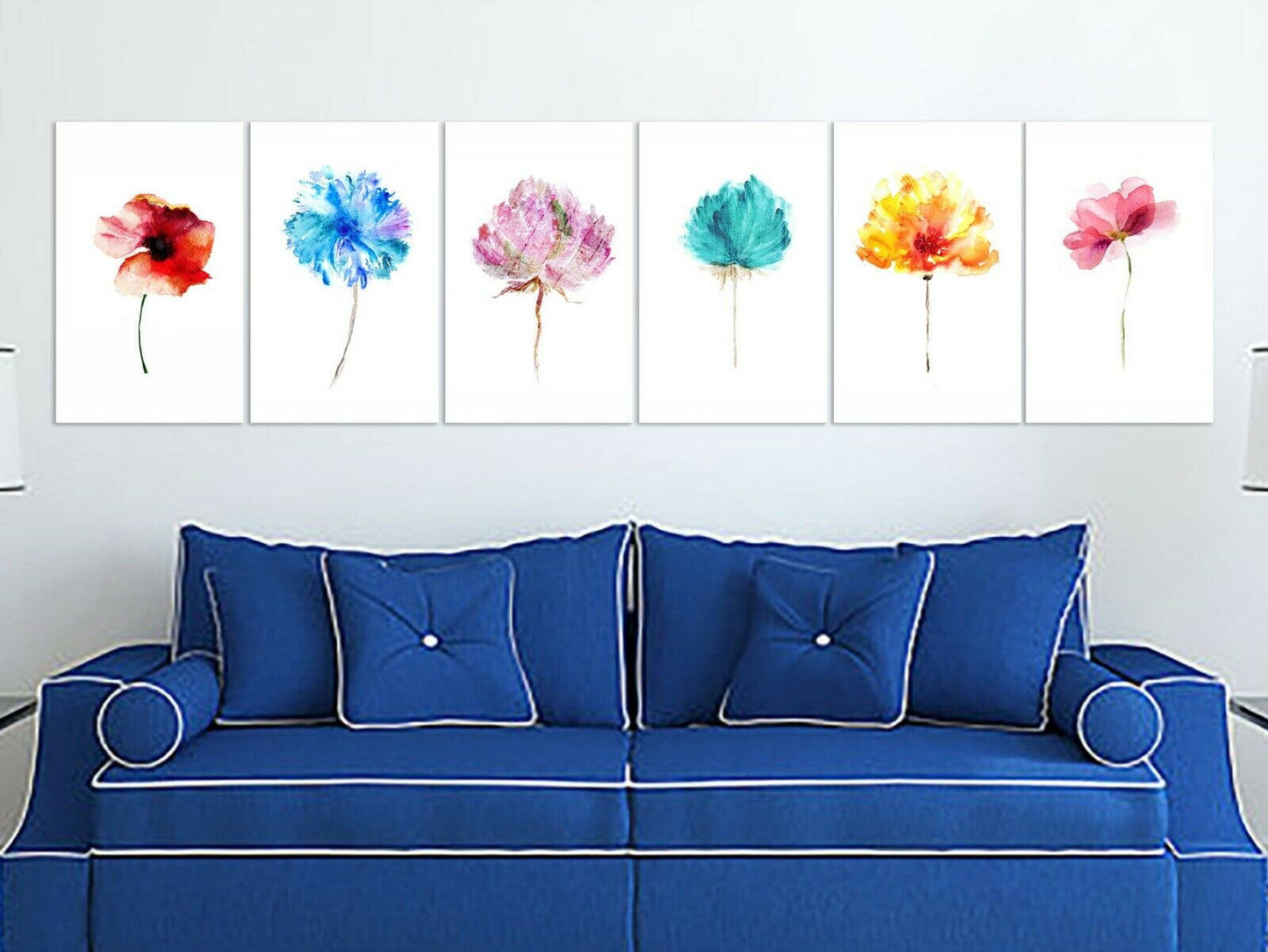 6 Designs Watercolor Flowers Framed Canvas Prints Modern Wall Art Print