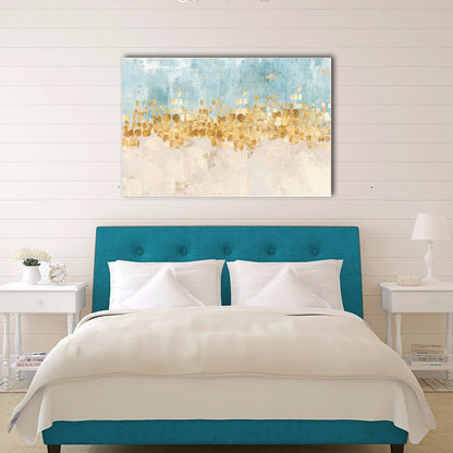 Dancing star blue auqa gold star Stretched Printed canvas abstract print wallart