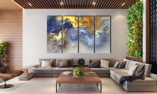 Abstract Blue Gold Cloud Split Framed Canvas Large Size Printing Wall Art