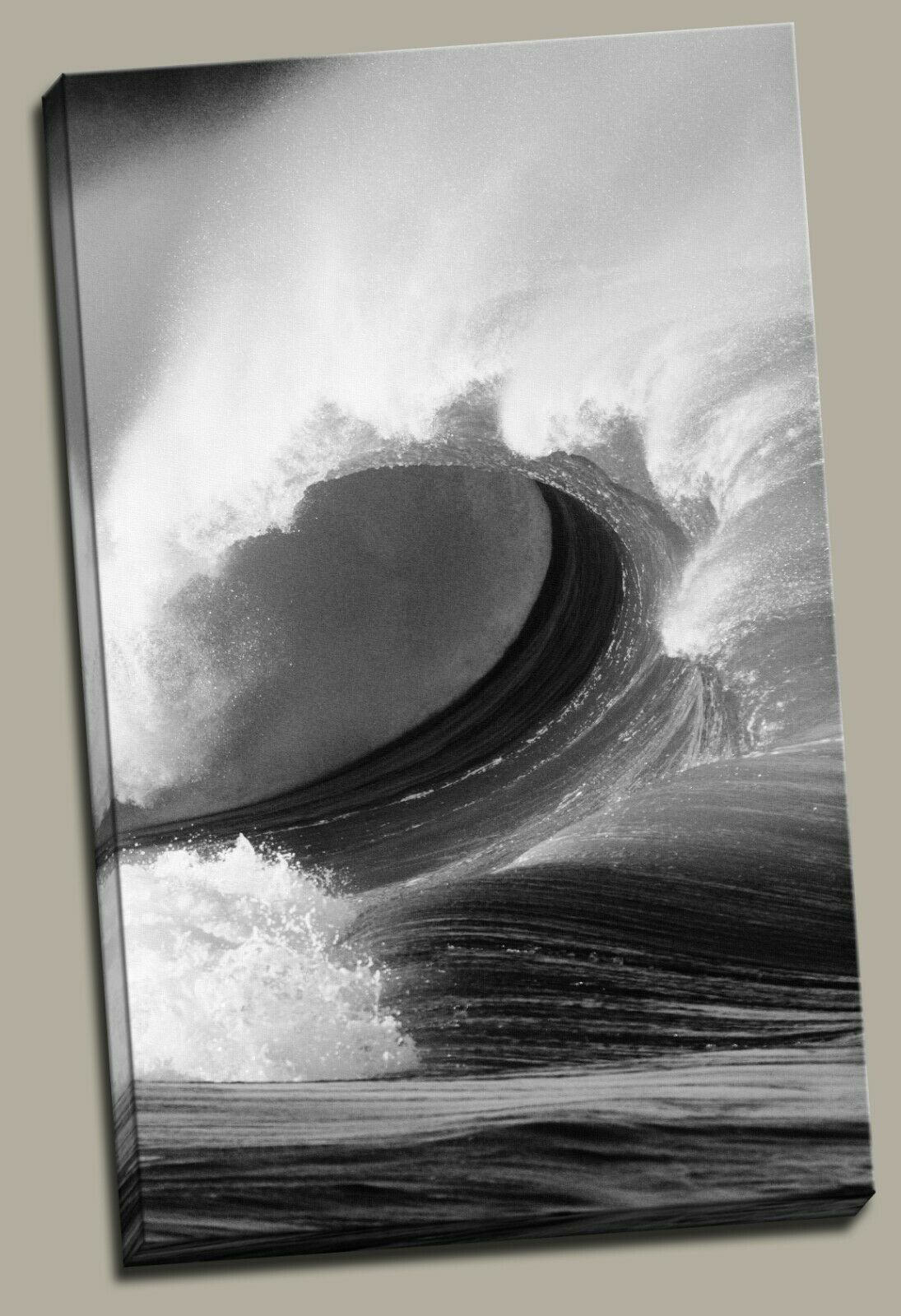 Black & White Sea Wave Vertical Framed Canvas Print Wall Art Blue prints photo