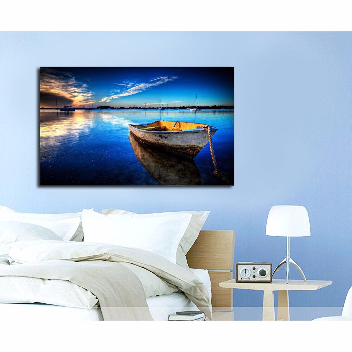 Framed Canvas prints Ocean time-lapse Beach boat view ocean modern wall art