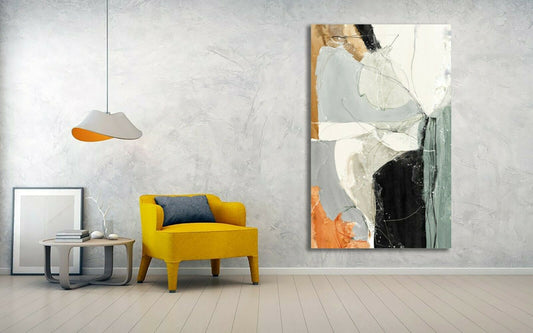 Abstract Orange Grey Framed Canvas Wall Art Print Ready to Hang Watercolor paint