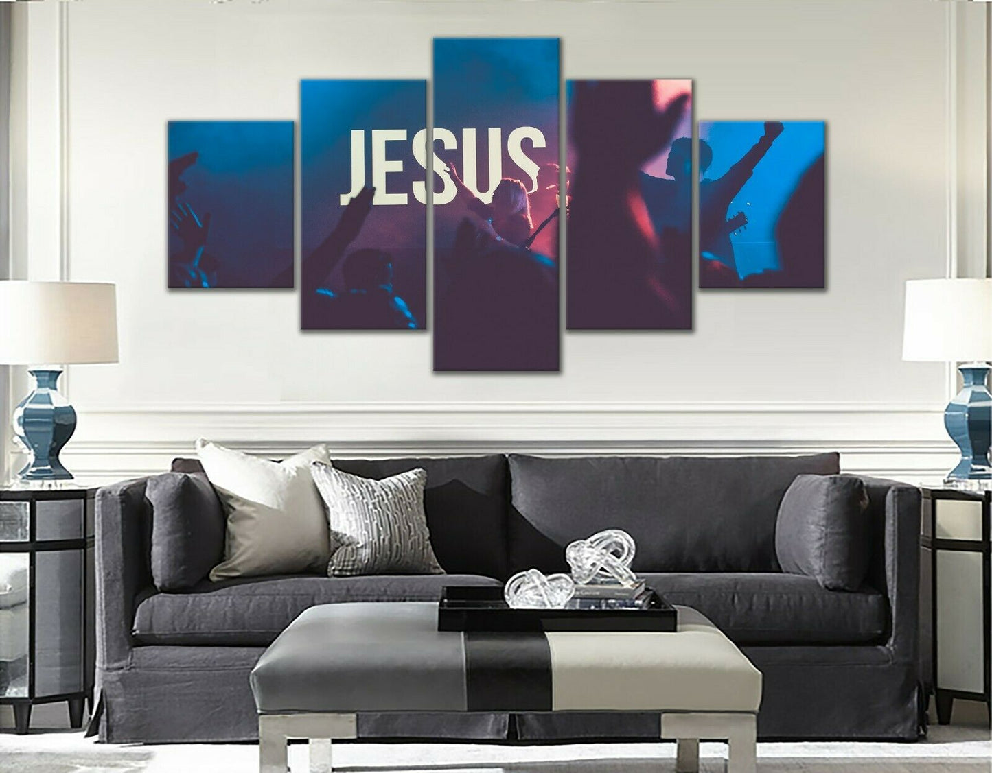 Framed split canvas prints Jesus print Modern DJ Art Living room Diamond Shape