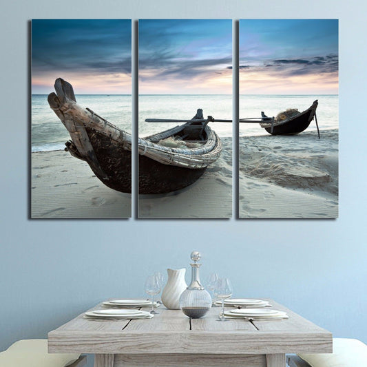 Stretched Framed canvas prints Split print seascape cloudy boat time-lapse wall