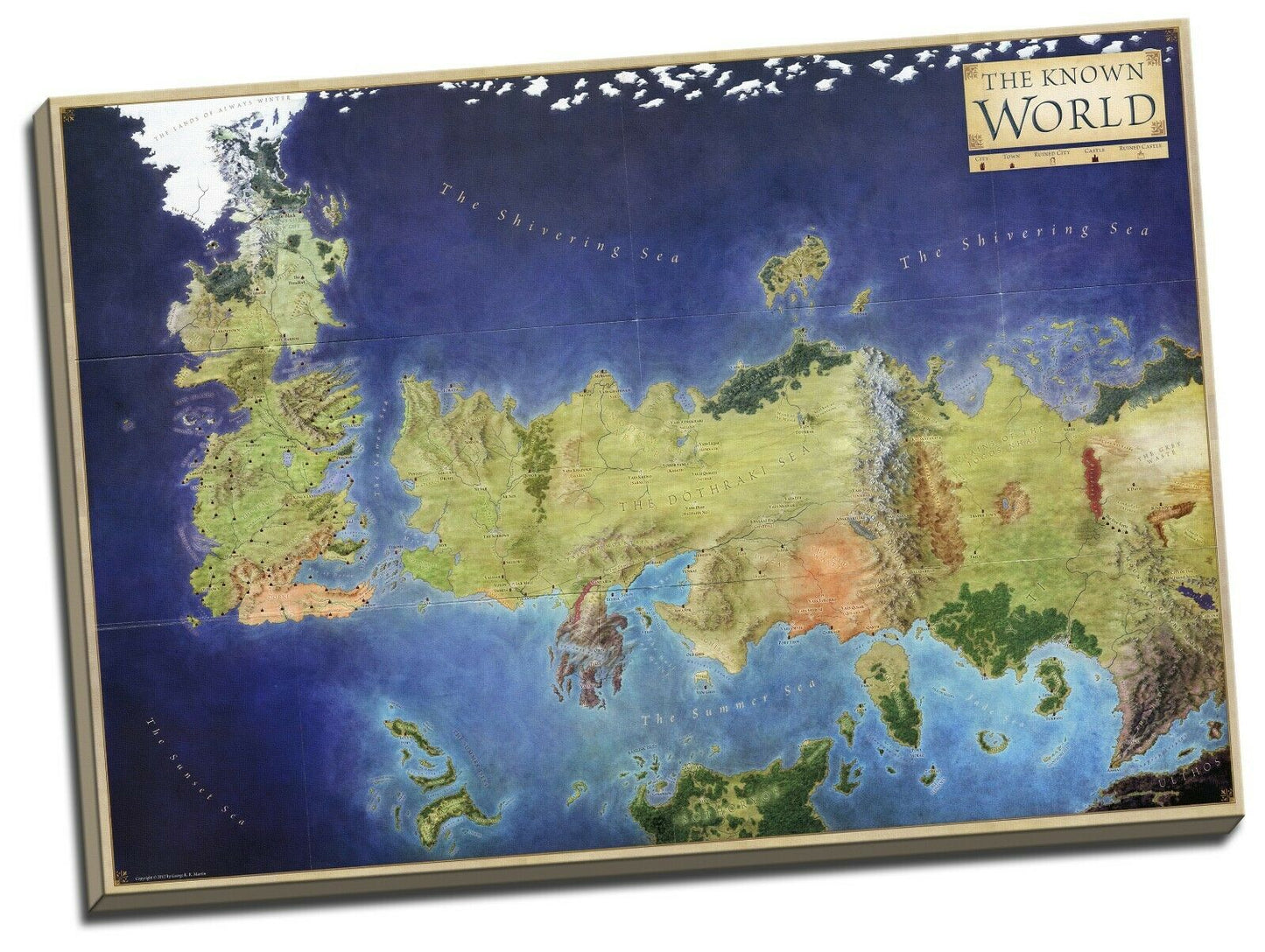 Game of Thrones Westeros Essos World Map Framed Canvas Print Big Size